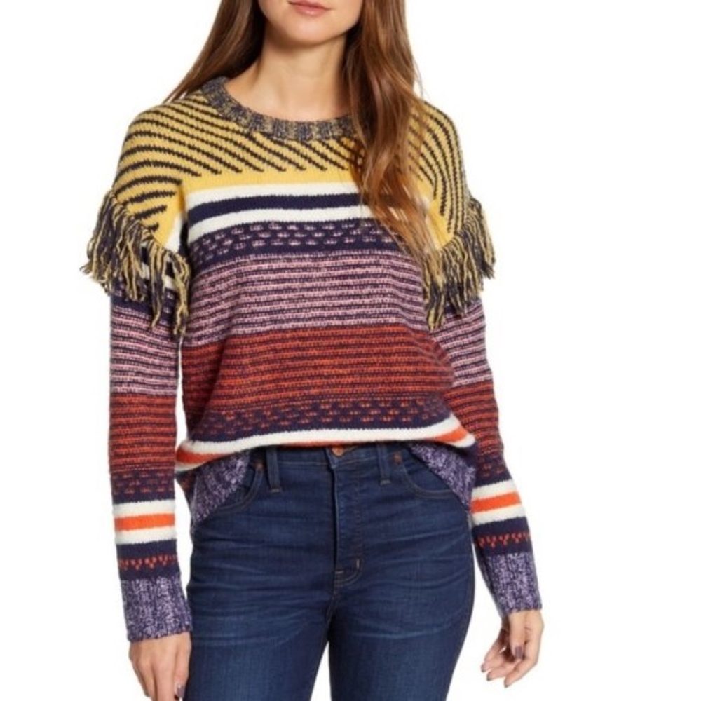 Caslon Fringe Sleeve Stripe Sweater
